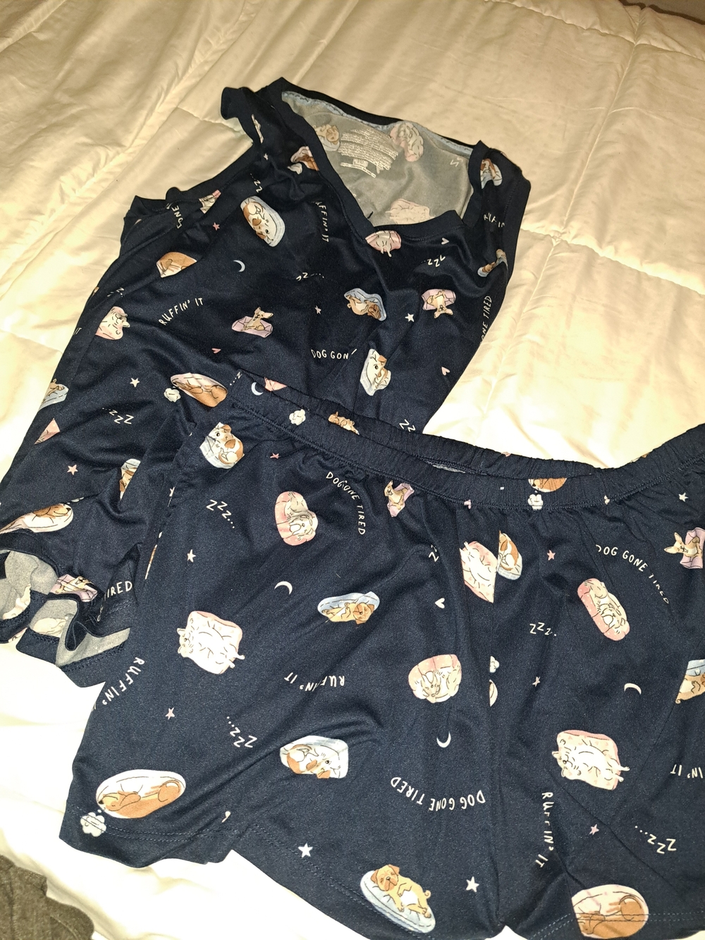 Women’s Navy Sleep Short Set with Cute Dog Print